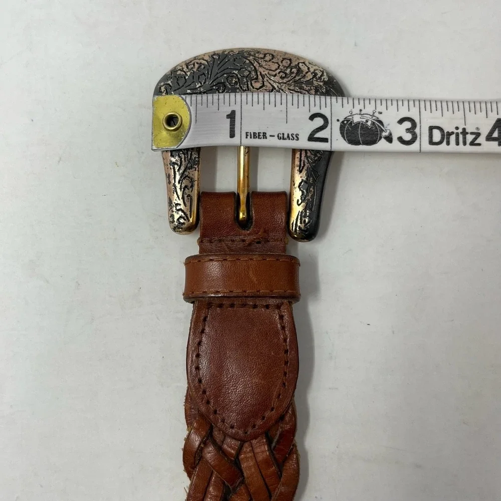 Vtg Fossil Belt Womens Size M Brown Leather Conch Western Rustic Rodeo - Picture 5 of 7